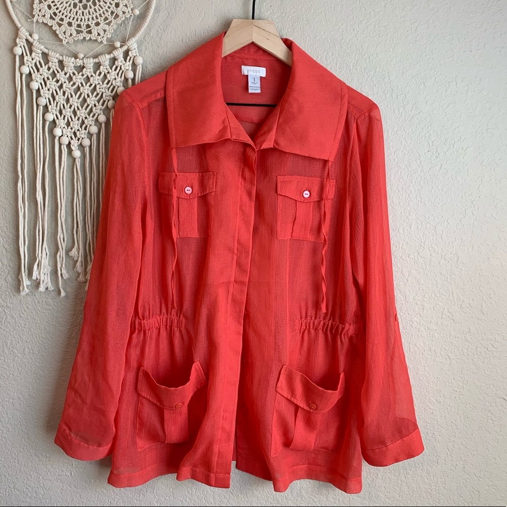 CHICO’S Sheer Button Front Sheer Jacket medium